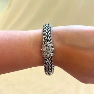 John Hardy Silver Braided Chain Bracelet with Pavé Clasp